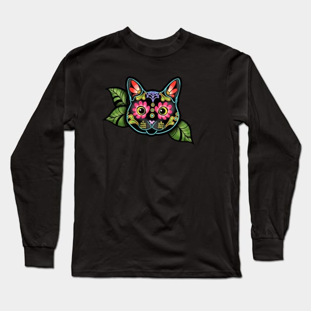 Black Cat - Day of the Dead Sugar Skull Kitty Long Sleeve T-Shirt by prettyinink